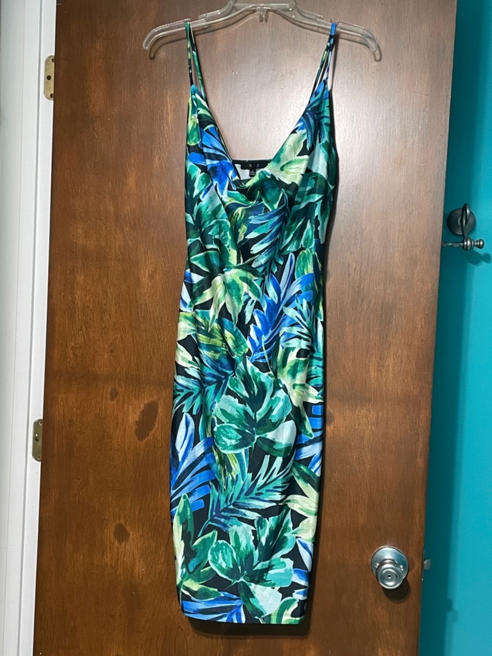 iris Green & Blue Tropical Slip Midi Dress